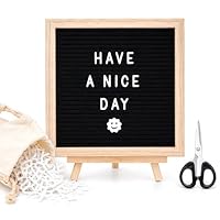 Felt Letter Board 10 x 10 Inch with 340 Letters, Wooden Frame Message Board with Stand & Scissors, Changeable Letter Board for Baby Announcement & First Day of School Sign