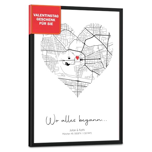 GiveSmiles Wo alles begann Koordinaten Personalisierte Geschenke f&uuml;r Frauen Bild | Ideal als Jahrestag Geschenk f&uuml;r Ihn & Sie | Minimalisticher Stil Partner Geschenke Freundin Poster