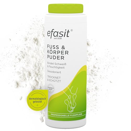 efasit Fuß & Körper Puder - Fußpuder gegen Schweißfüße und andere Körperstellen Fusspuder und Körperpuder bindet Feuchtigkeit schützt die Haut und desodoriert 100 g