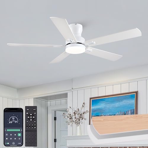 iacaf 52" Ceiling Fan with Lights, Flush Mount, Low Profile, White by iacaf - Used condition - US$45.99