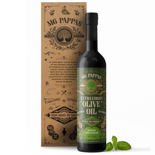 M.G. PAPPAS High Polyphenol Rich Basil Infused Olive Oil - Greek Olive Oil