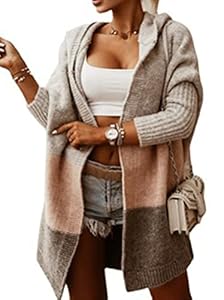 Onsoyours Femme Cardigan à Capuche pour Dames Lettre Ample Tricotée Couleur Unie Casual Automne Hiver Manches Longues Manteau Chaud Gilet Outwear D Rosa M