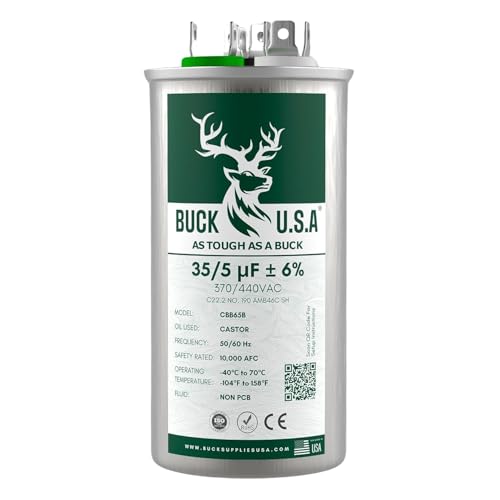 Buck 35+5uF 35/5 MFD ±6% CBB65B Dual Run Round Start Capacitor – Ideal for HVAC Systems, Air Conditioner Unit Fan Motor Start, Heat Pump, & Condenser Straight Cool Applications 370/440VAC 50/60Hz