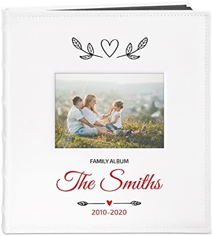 Murrano Photo Album for Couples- White Cover with a Photo Frame and a Stylish Print - 60 Black Pages to Fill in - Up to 240 Images in Multiple Size - Personalised Wedding Gift - Olives
