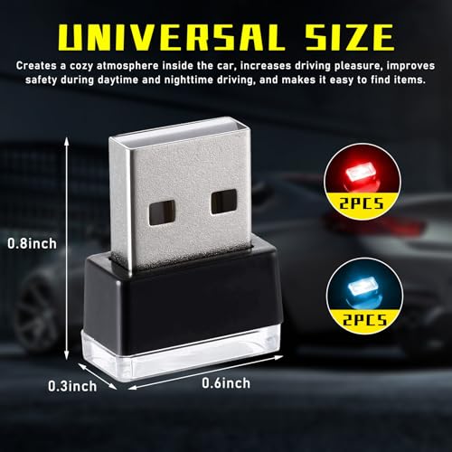 image for Augeny 4 PCS USB LED Car Interior Atmosphere Lamp, Plug-in USB Decor N