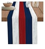 Tischläufer Vintage Vintage Bauernhof Scheune Rot Blau Weiß Leinen Tischläufer Küche Tischdekoration Esstisch Läufer Hochzeit Party Zubehör(Color1,33x178cm)