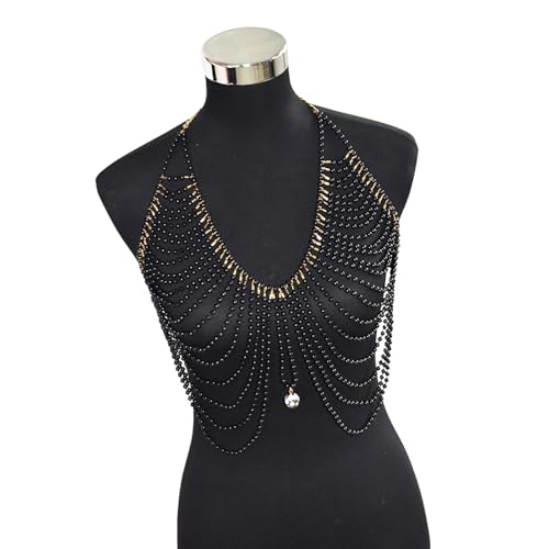 Chaleco sin espalda de perlas de imitación negras con diseño gótico en capas 3