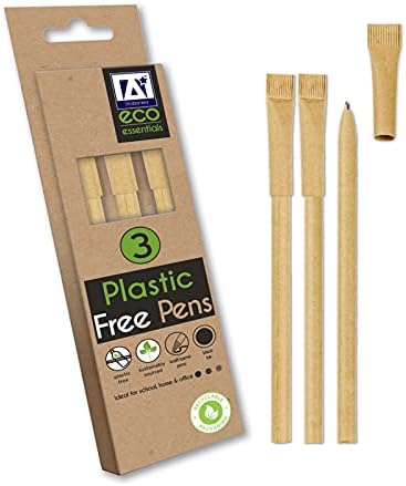 Pack 3 Eco Friendly Plastic Free Kraft Barrel Pens Black Ink
