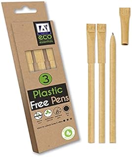 Pack 3 Eco Friendly Plastic Free Kraft Barrel Pens Black Ink