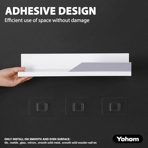 YOHOM Adhesive White Floating Shelves Bathroom Wall Organizer Shower Caddy No Drilling Display Ledge Shelf Rack for Home Decor 2PCS by YOHOM - Image 2