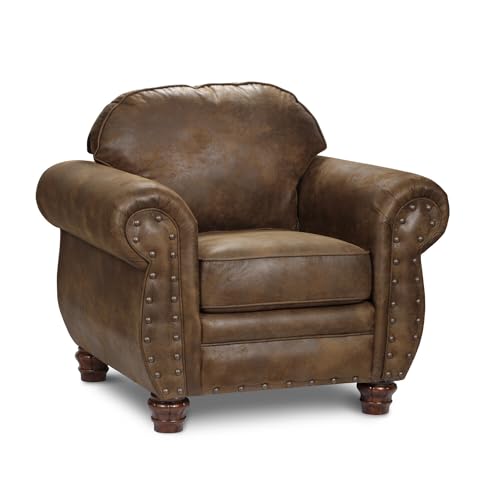 Sillón con tela efecto cuero y patas de madera miniatura 3