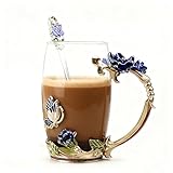 Gifts for Mom Women Unique Blue Tea Mug With Spoon Set & Flower Decoration - Top Birthday Christmas Gifts For Women Mom Who Has Everything