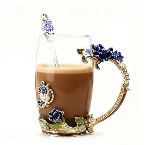 Gifts for Mom Women Unique Blue Tea Mug With Spoon