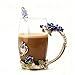 Handicraft Crystal Glass 3D Flower Cups Tea Mug With Tea Spoon Women Coffee, Tea, Juice, Beer, Milk Hot And Cold Drinks Use Gift. (Rose Blue High Coffee Cup, 12 oz)