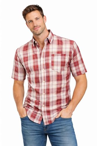 Blu Apparel Men's Checked Shirt Mens Shirts Short Sleeve and Long Sleeve Cotton Casual Shirt for Men (UK, Alpha, XL, Regular, Regular, Red Ecru)