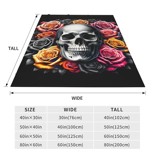 VODRM Horror-Totenkopf-Decke, Geschenke für Kinder und Erwachsene, weich, warm, leicht, gemütlich, weiße und schwarze Totenköpfe, Rose… – Ansicht 4