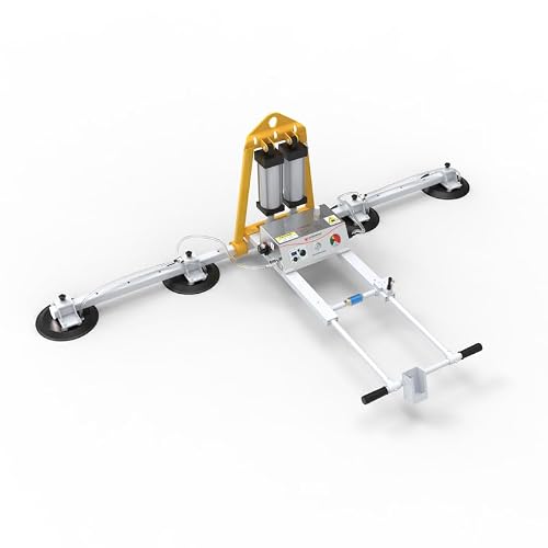 Aardwolf AVGLP4-400L Vacuum Glass Lifter – 882 lb Horizontal / 441 lb Vertical Capacity, Pneumatic 0°–90° Tilt, Long Pad Configuration, Battery-Operated Alarm