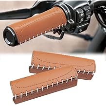 2 PCS Leather Motorcycle Handlebar Hand Grip Cover, Hand Sewn Grips Sleeve, No Fringe Brake Clutch Covers for HD Motorcycle Brown
