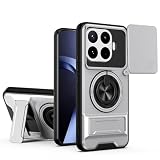 UPLAI Funda para Xiaomi 17T Pro 5G con Cubierta Deslizante para la Cámara Deslizante 360° Soporte Magnéticos de Anillo Giratorio, Funda Robusta Antiurto, Plata