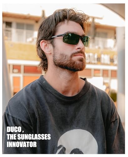 DUCO Mens Sports Polarized Sunglasses UV Protection Sunglasses for Men 8177s(Black Frame Green Lens)