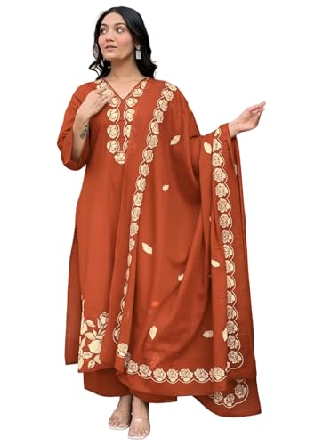 Image of ANNI Designer Women Embroidered Straight Kurta Palazzo Dupatta Set Rayon Viscose Kurti Pant Set Ladies Ethnic Wear for Office Festive Daily Use