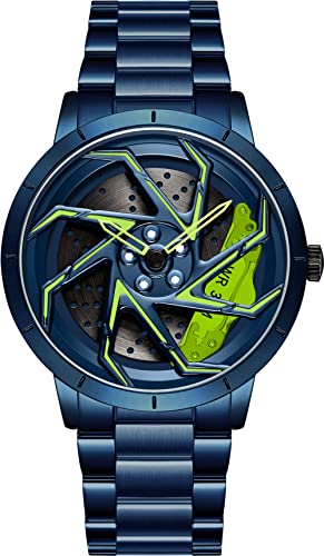 Findtime Orologio Uomo Quarzo Con Cinturino In Acciaio Inox - Quadrante Design Cerchione 43mm - 3 ATM Impermeabile Blu