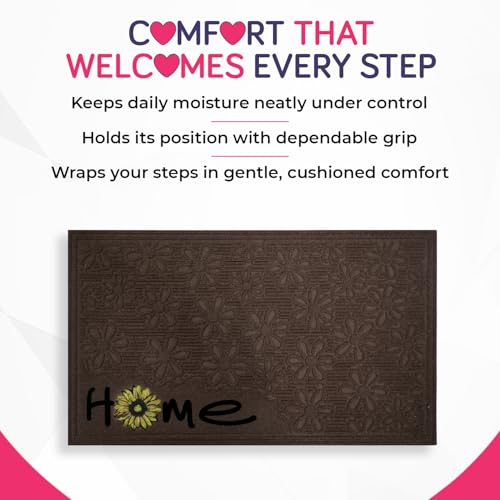 Image of HOKIPO Main Door Entrance Mat for Home, Non-Slip Rubber Backing Entry Door Mat, Large 45x75 cm, Sunflora - Brown (IN-1066-BR)