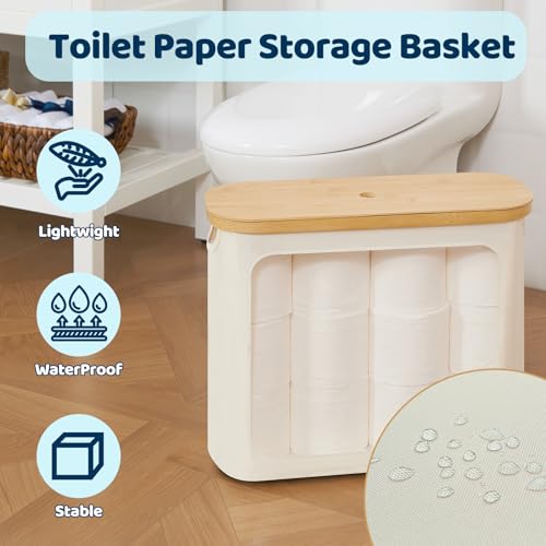 ROSOS Toilet Paper Storage with Lid, Large Toilet Paper Holder for up to 12 Rolls, Free Standing Bathroom Storage Organizer with Lid, Beige — view 4