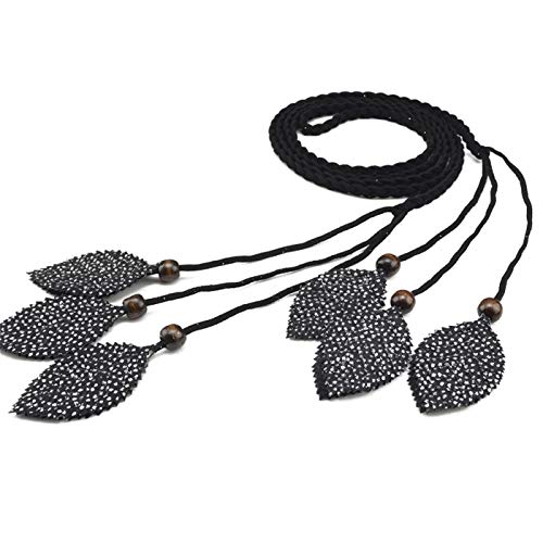 PmseK Folk Style Novelty Braided Waist Chain Belt Women For Dress Girls Girdles NEW Extra Long Casual Female Belt With Tassels J104 Black 160cm