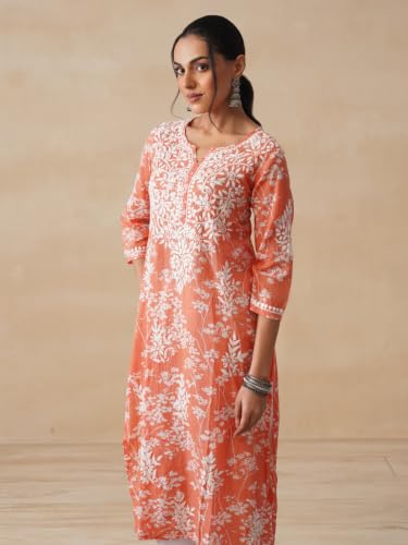 Image of Zainab Mulmul Straight Kurta |Chikankari | Chikankari Kurta | Chikankari Short Kurti | Lucknowi Chikankari Kurti (WL155-P)
