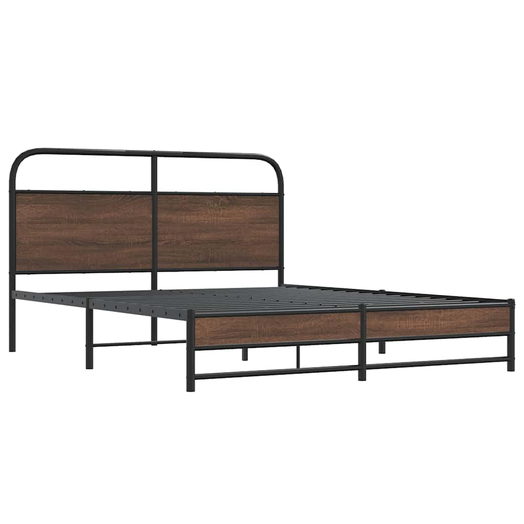 vidaXL Metal Bed Frame without Mattress Brown Oak 160x200 cm, bedroom furniture, double bed, bedstead, bed, double bed frame, bed base
