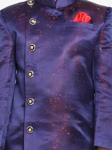 Image of JBN Creation boys JBN Creation Boys' Blue And Maroon Silk Blend Indowestern Sherwani And Dhoti Set