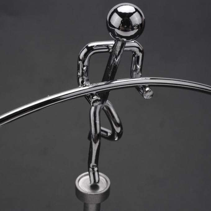 Image of FRYIO Adult Stainless Steel Balancing Toy | Engular Momentum Silver Pole Balancing Man | Stress Relief Motion Toy (Pole Balancing)