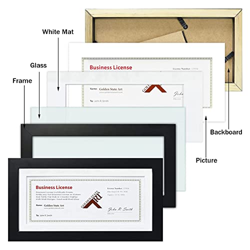 Golden State Art, 5X10 Wood Frame For 4X9 Business License Certificate With White Mat & Table-Top Display, Black #TOP5