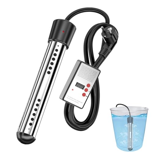 Chauffe-Eau À Immersion 2000W, Acier Inoxydable 304,Chauffe-Baignoire, Indicateur de Température, Chauffe-Eau À Immersion Électrique,Minuterie d'arrêt Automatique, Modèle À Température Constante (A)