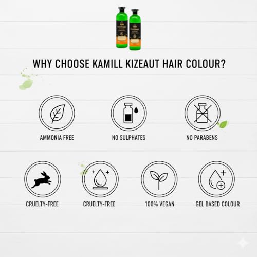 Image of Kamill Kizeaut Fruit Vinegar Natural Black Hair Color Gel 1000 ml | Stain Free Gel-Based Hair Color With Non Drip Formula | No Ammonia | Cover Greys | Long Lasting Brown Shade for Men & Women (500 ml x 2)