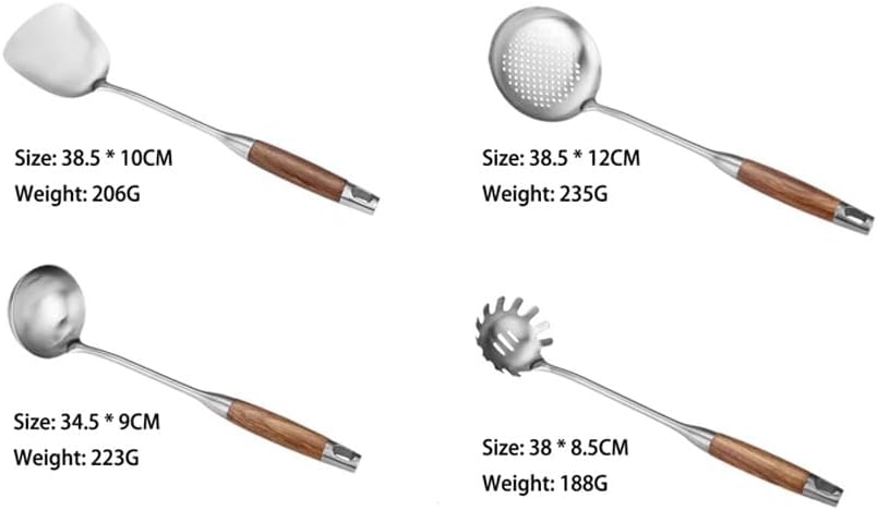 Kitchen Cooking Utensils Set with Holder, 4 PCS Stainless Steel Kitchen Utensils Set with Wooden Handle for Cooking