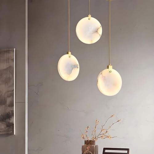 Round Marble Lamp Body Pendant Light LED Source Bedroom Single Heads Adjustable Suspension Wire Hanging [2]