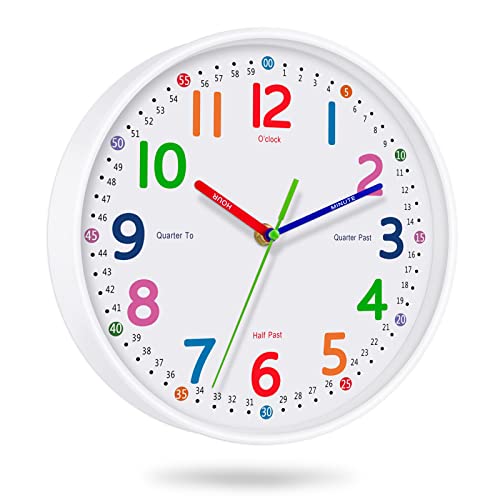 Lantoo Silent Kids Wall Clock – Non-Ticking, Battery-Powered, Ideal for Teaching Time and Stylish Décor in Any Room - 12 Inch