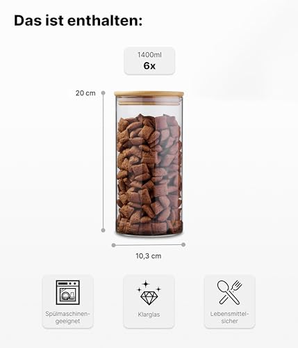 Foto von Deco haus® Vorratsgläser mit Deckel 6er Set [+ETIKETTEN] - Für Müsli, Cornflakes, Zucker, Mehl - Vorratsdosen Glas mit Deckel luftdicht - Vorratsglas Aufbewahrungsglas - Aufbewahrungsbox Küche