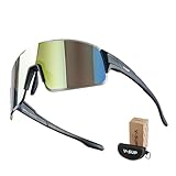 V-SUP TR90 Sunglasses for Men, Rimless UV400 Cycling & Running Sports Glasses for Men & Women, Sport Glasses for Baseball and Pickleball (Gold Revo Lens)
