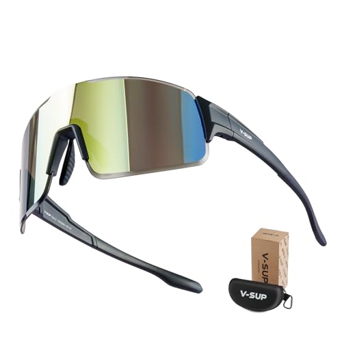 V-SUP TR90 Sunglasses for Men, Rimless UV400 Cycling & Running Sports Glasses for Men & Women, Sport Glasses for Baseball and Pickleball (Gold Revo Lens)