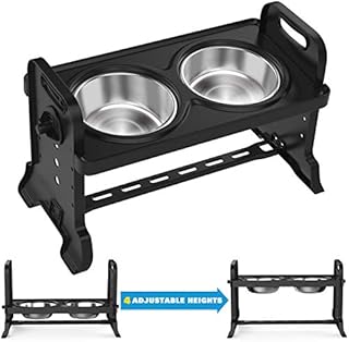 VavoPaw Adjustable Elevated Dog Bowls, 4 Adjustable Heights Dog Cat Raised Stand Feeder with Double Stainless Steel Bowls, Detachable Elevated Food & Water Dish for Cats and Small Medium Dogs, Black