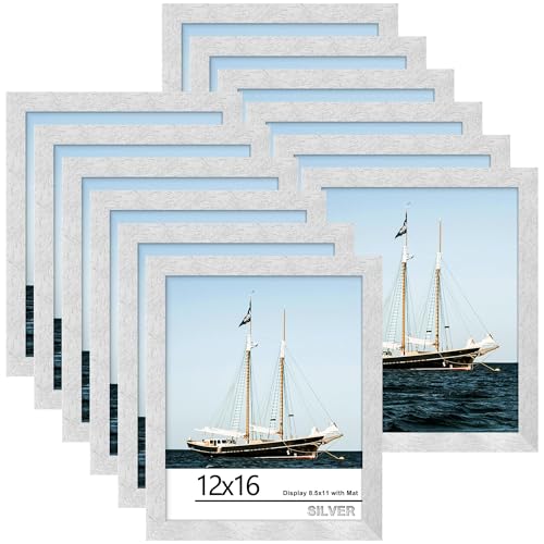 Picrit 12x16 Picture Frame Set of 12, Modern Gallery Wall Frames, Silver