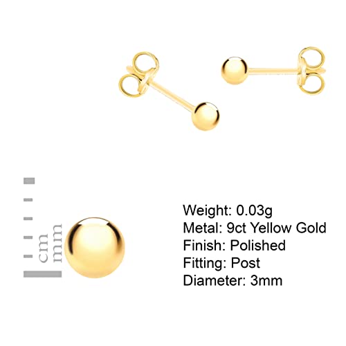Carissima Gold Damen 9k (375) Gold 3mm Ball Poliert Ohrstecker