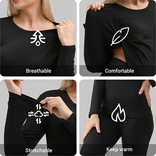 Pisiqi Thermal Underwear Women Ultra-Soft Long Johns Set Base Layer Skiing Winter Warm Top & Bottom (Xxl, Black) #TOP3