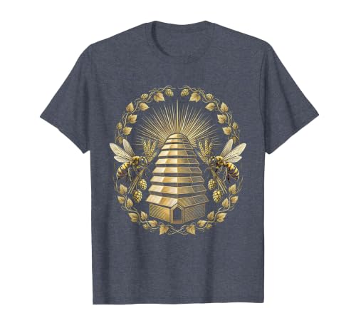 Beehive Brewery Bees Barley and Hops Graphic T-Shirt, Men, Heather Blue, X-Large