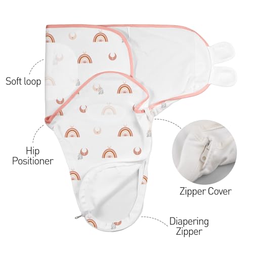 Image of GLLQUEN BABY Newborn Swaddles with Zipper, 0-3 Months, Adjustable Hook&Loop | 3-Pack, Organic Cotton Swaddle, Womb-Like Nursery Swaddling Blanket reduces startle reflex, soft and skin-friendly fabric