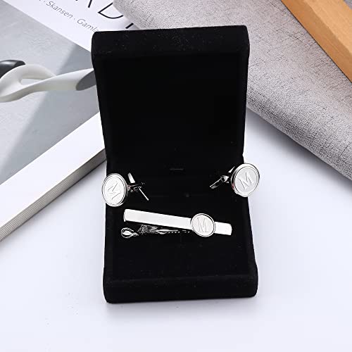 Thunaraz Initial Cufflinks And Tie Clip Set For Men Personalized Alphabet A-Z Cuff Links And Tie Bar With Gift Box For Business Wedding Shirts Suits #TOP1