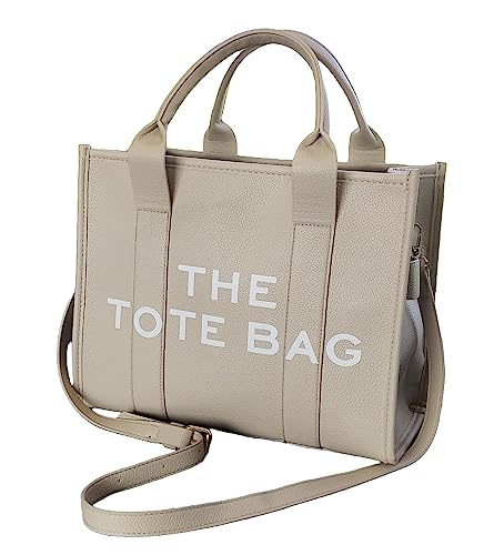 Florence Happy @ England Stylish Faux Leather Tote Bag for Women - Large Capacity 13 inch Tote Bag Crossbody with Zipper for Office, Travel, School